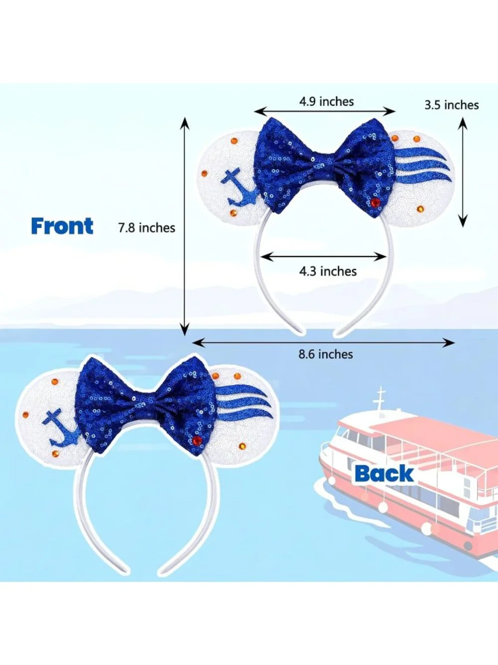 Women Blue Sparkly Sequin Mickey Mouse Costume Headband For Cosplay 2PCS